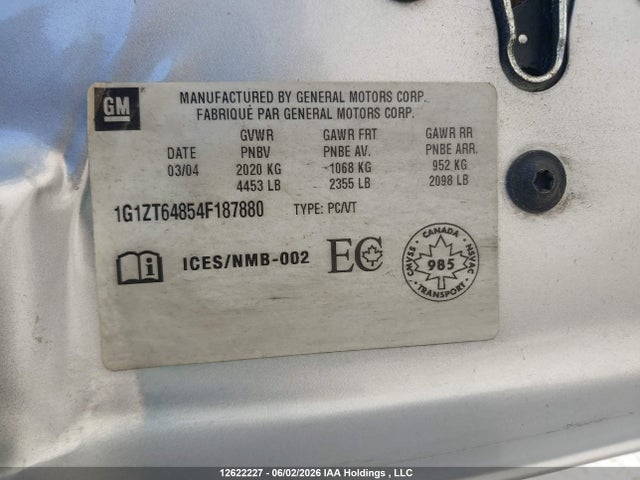 2004 Chevrolet Malibu Maxx Ls მანქანა იყიდება აუქციონზე, vin: 1G1ZT64854F187880, აუქციონის ნომერი: 12622227