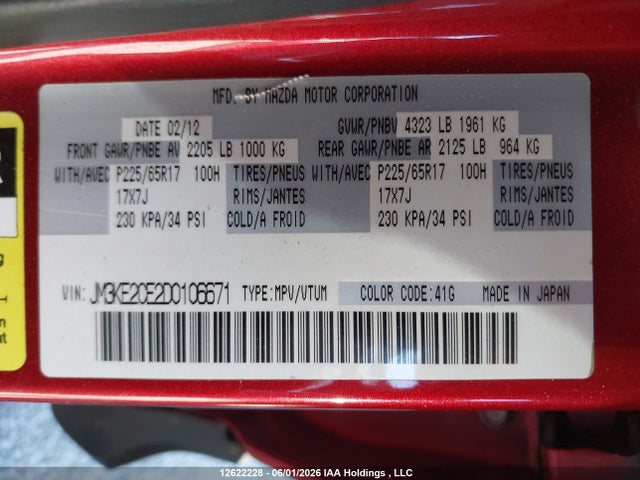 12622228 :رقم المزاد ، JM3KE2CE2D0106671 vin ، 2013 Mazda Cx-5 مزاد بيع