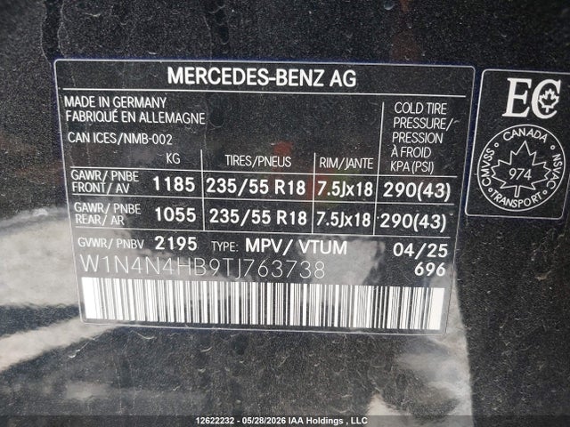 Продаж на аукціоні авто 2026 Mercedes-benz Gla 250 4matic, vin: W1N4N4HB9TJ763738, номер лоту: 12622232