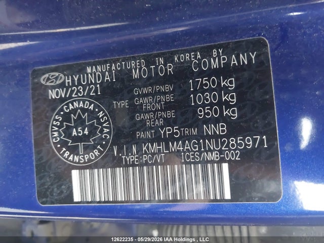 KMHLM4AG1NU285971 Hyundai Elantra Preferred Ivt