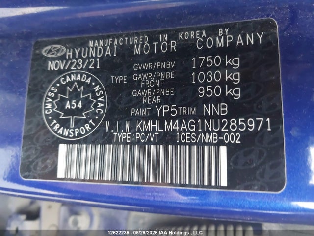 KMHLM4AG1NU285971 Hyundai Elantra Preferred Ivt