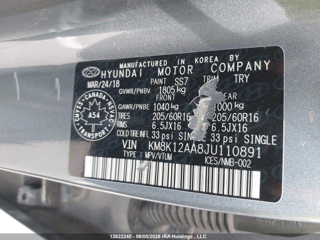 2018 Hyundai Kona მანქანა იყიდება აუქციონზე, vin: KM8K12AA8JU110891, აუქციონის ნომერი: 12622240