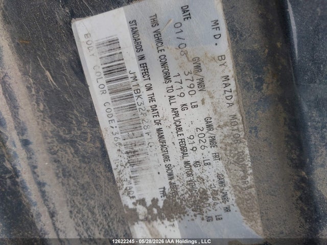 Продажа на аукционе авто 2008 Mazda 3 I, vin: JM1BK32F281103576, номер лота: 12622245