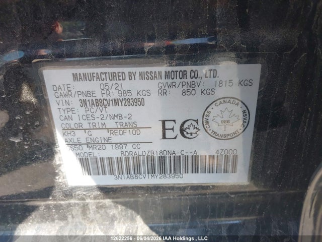 Продажа на аукционе авто 2021 Nissan Sentra Sv, vin: 3N1AB8CV1MY283950, номер лота: 12622256