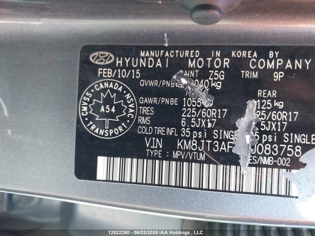 Aukcja sprzedaży 2015 Hyundai Tucson, vin: KM8JT3AF3FU083758, numer aukcji: 12622260