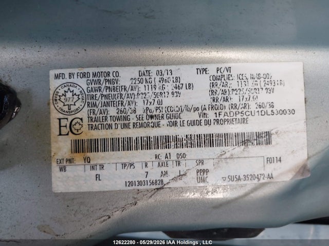 12622280 :رقم المزاد ، 1FADP5CU1DL530030 vin ، 2013 Ford C-max Energi Sel مزاد بيع
