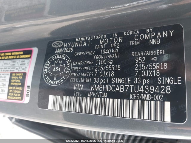 Продажа на аукционе авто 2026 Hyundai Kona Preferred Awd, vin: KM8HBCAB7TU439428, номер лота: 12622282