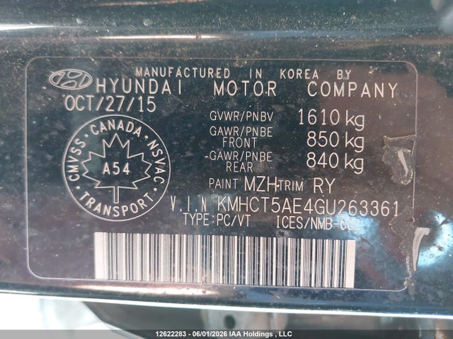 Продаж на аукціоні авто 2016 Hyundai Accent, vin: KMHCT5AE4GU263361, номер лоту: 12622283