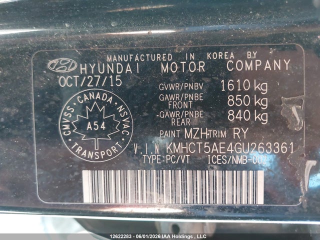 Продаж на аукціоні авто 2016 Hyundai Accent, vin: KMHCT5AE4GU263361, номер лоту: 12622283