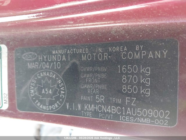 Aukcja sprzedaży 2010 Hyundai Accent Gl, vin: KMHCN4BC1AU509002, numer aukcji: 12622286