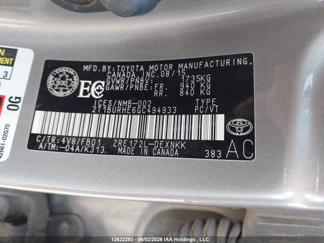 Aukcja sprzedaży 2016 Toyota Corolla, vin: 2T1BURHE6GC494933, numer aukcji: 12622293
