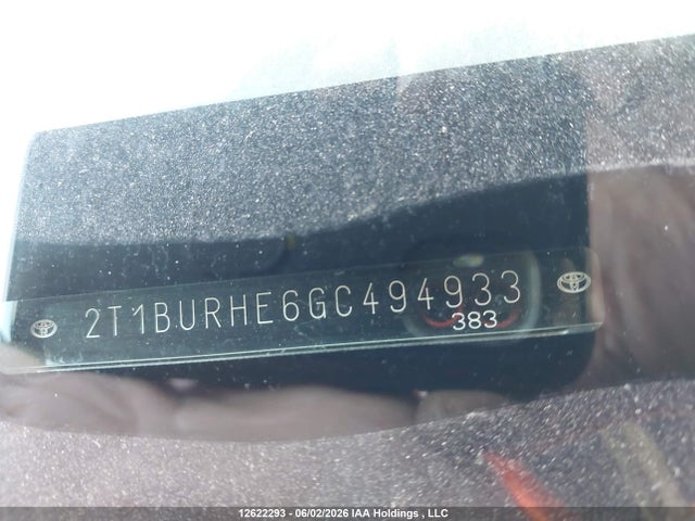 Aukcja sprzedaży 2016 Toyota Corolla, vin: 2T1BURHE6GC494933, numer aukcji: 12622293