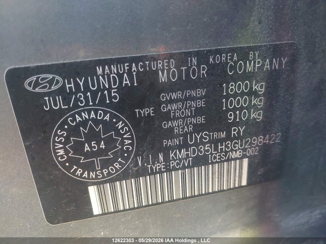 Продаж на аукціоні авто 2016 Hyundai Elantra Gt, vin: KMHD35LH3GU298422, номер лоту: 12622303