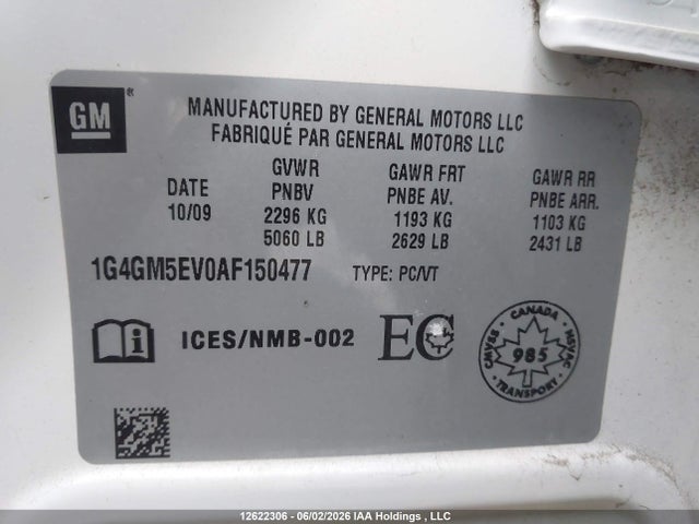 12622306 :رقم المزاد ، 1G4GM5EV0AF150477 vin ، 2010 Buick Allure/lacrosse Cxs مزاد بيع
