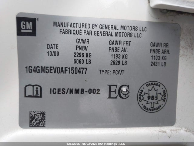 12622306 :رقم المزاد ، 1G4GM5EV0AF150477 vin ، 2010 Buick Allure/lacrosse Cxs مزاد بيع