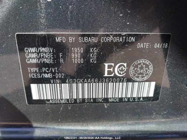 2018 Subaru Impreza Convenience მანქანა იყიდება აუქციონზე, vin: 4S3GKAA66J3620076, აუქციონის ნომერი: 12622331