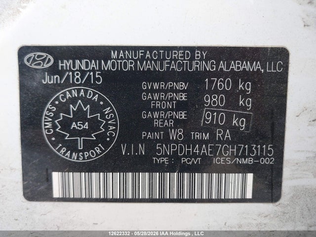 Продаж на аукціоні авто 2016 Hyundai Elantra L+, vin: 5NPDH4AE7GH713115, номер лоту: 12622332