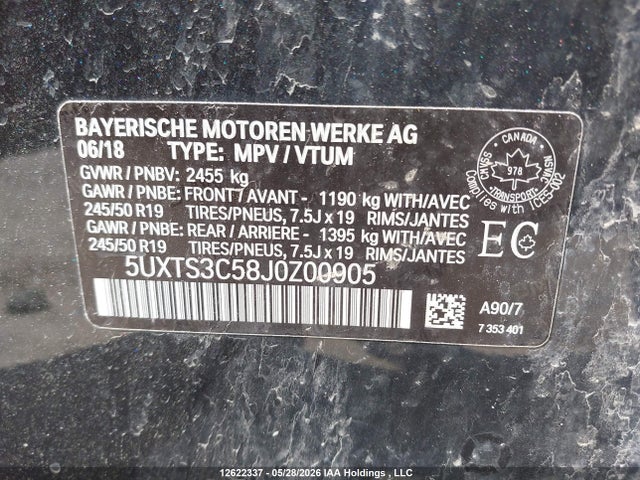 Продаж на аукціоні авто 2018 Bmw X3 M40i, vin: 5UXTS3C58J0Z00905, номер лоту: 12622337