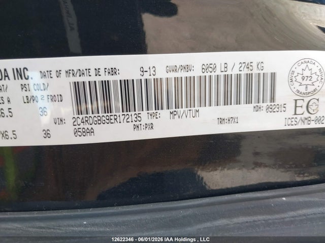 Продаж на аукціоні авто 2014 Dodge Grand Caravan Se/sxt, vin: 2C4RDGBG9ER172135, номер лоту: 12622346