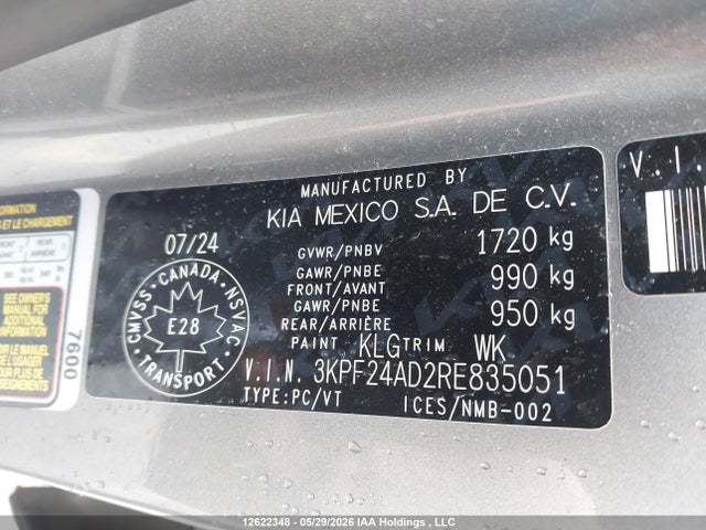 Продажа на аукционе авто 2024 Kia Forte Ex/ex Premium/ex+/lx, vin: 3KPF24AD2RE835051, номер лота: 12622348