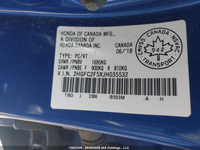 Продаж на аукціоні авто 2018 Honda Civic Lx, vin: 2HGFC2F5XJH035532, номер лоту: 12622349