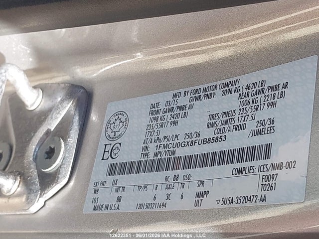 Продаж на аукціоні авто 2015 Ford Escape Se, vin: 1FMCU0GX8FUB85853, номер лоту: 12622351