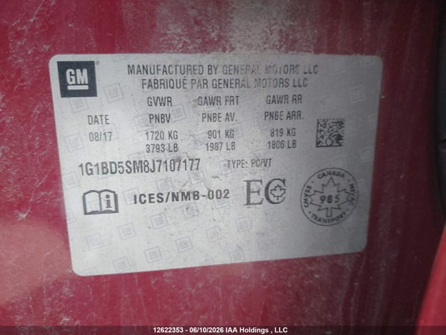 Продаж на аукціоні авто 2018 Chevrolet Cruze Lt Manual, vin: 1G1BD5SM8J7107177, номер лоту: 12622353