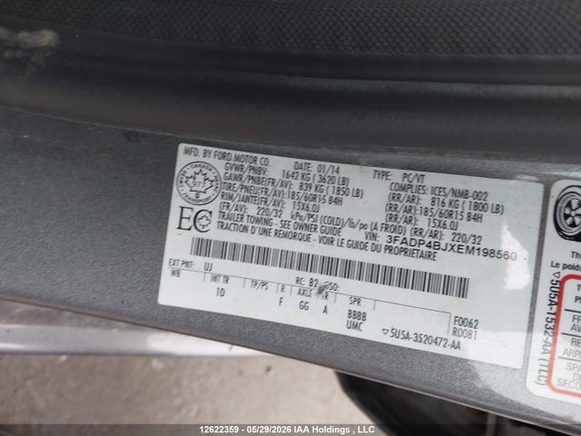 2014 Ford Fiesta მანქანა იყიდება აუქციონზე, vin: 3FADP4BJXEM198560, აუქციონის ნომერი: 12622359