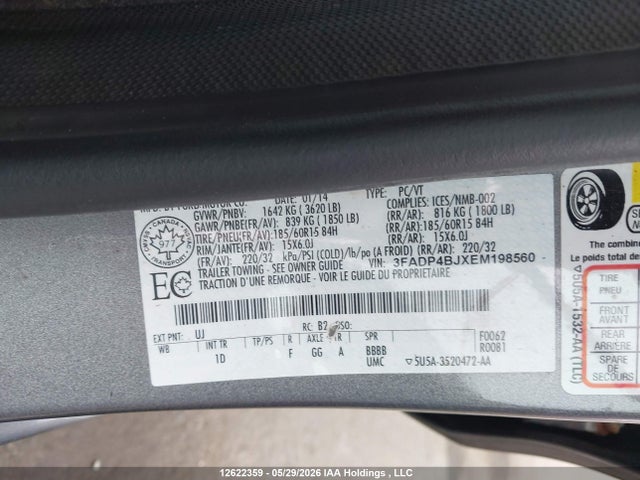 2014 Ford Fiesta მანქანა იყიდება აუქციონზე, vin: 3FADP4BJXEM198560, აუქციონის ნომერი: 12622359