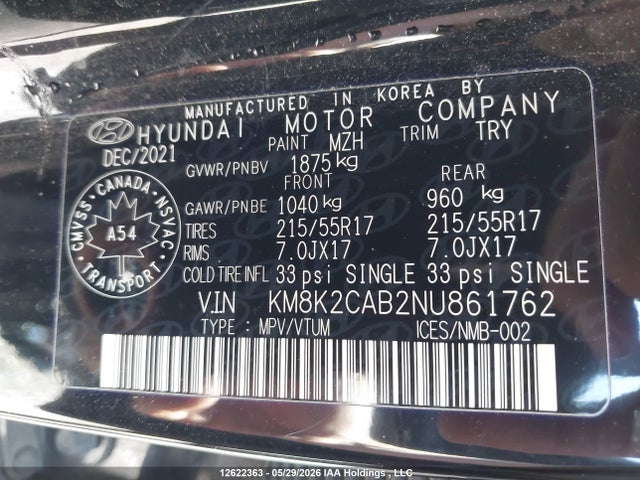 KM8K2CAB2NU861762 Hyundai Kona