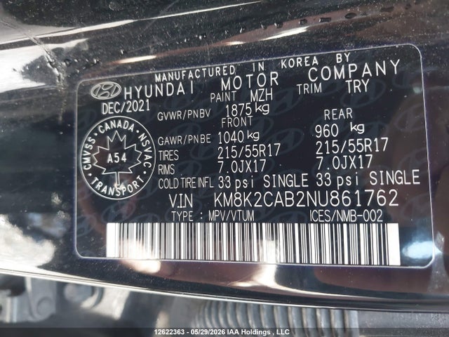 KM8K2CAB2NU861762 Hyundai Kona