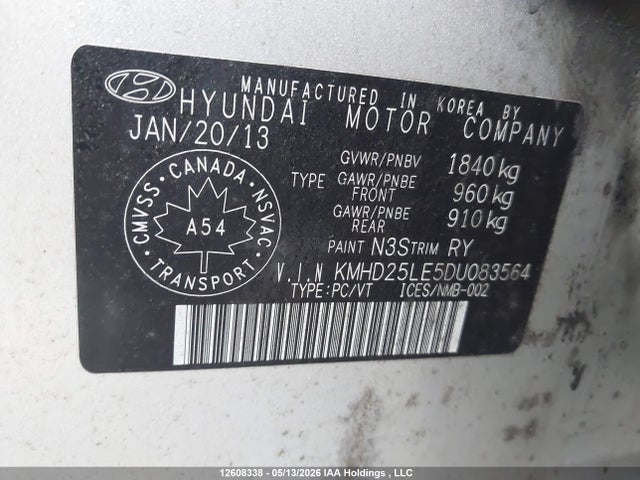 Auction sale of the 2013 Hyundai Elantra Gt Gl, vin: KMHD25LE5DU083564, lot number: 12608338