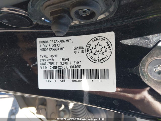 Продажа на аукционе авто 2018 Honda Civic Lx, vin: 2HGFC2F51JH014651, номер лота: 12622372