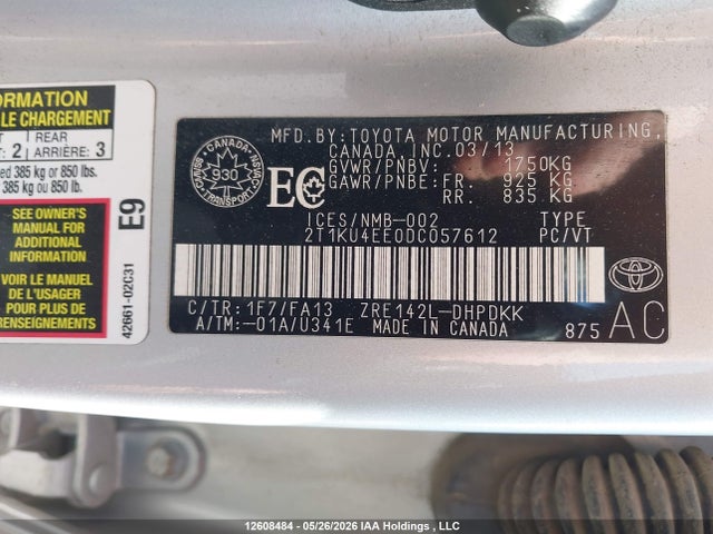 12608484 :رقم المزاد ، 2T1KU4EE0DC057612 vin ، 2013 Toyota Matrix Wagon مزاد بيع