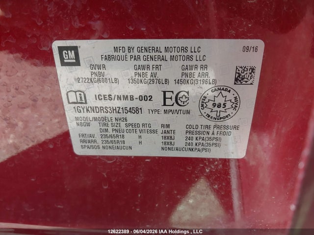 1GYKNDRS3HZ154581 Cadillac XT5 LUXURY