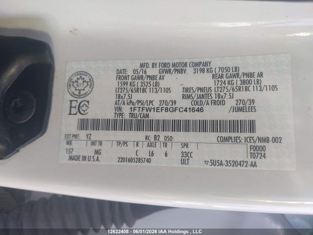 Aukcja sprzedaży 2016 Ford F150 Supercrew, vin: 1FTFW1EF8GFC41646, numer aukcji: 12622408