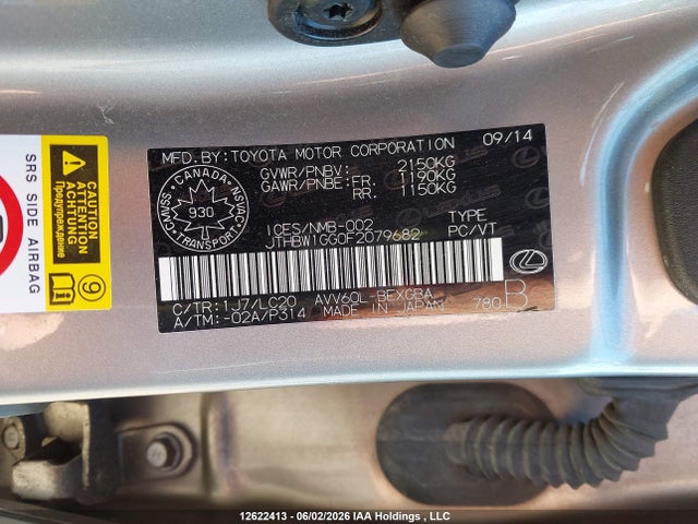 Lexus Es 300h 300h 2015 JTHBW1GG0F2079682 Image 9