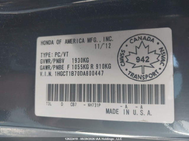 Продажа на аукционе авто 2013 Honda Accord, vin: 1HGCT1B70DA800447, номер лота: 12622419