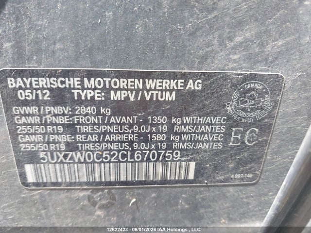 Продажа на аукционе авто 2012 Bmw X5 Xdrive35d, vin: 5UXZW0C52CL670759, номер лота: 12622423