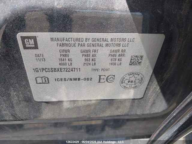 Продажа на аукционе авто 2014 Chevrolet Cruze 1lt, vin: 1G1PC5SBXE7224711, номер лота: 12622429