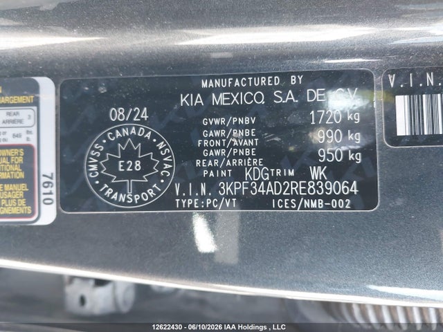 Aukcja sprzedaży 2024 Kia Forte, vin: 3KPF34AD2RE839064, numer aukcji: 12622430
