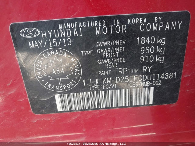 Продаж на аукціоні авто 2013 Hyundai Elantra Gt, vin: KMHD25LE0DU114381, номер лоту: 12622437