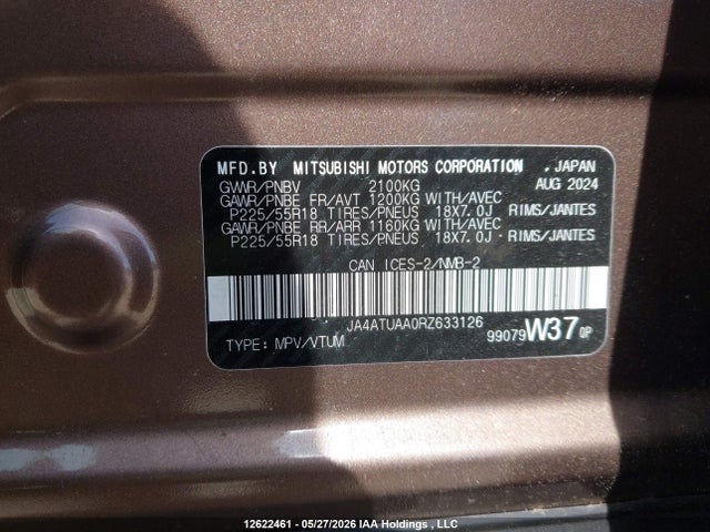Aukcja sprzedaży 2024 Mitsubishi Eclipse Cross Es, vin: JA4ATUAA0RZ633126, numer aukcji: 12622461