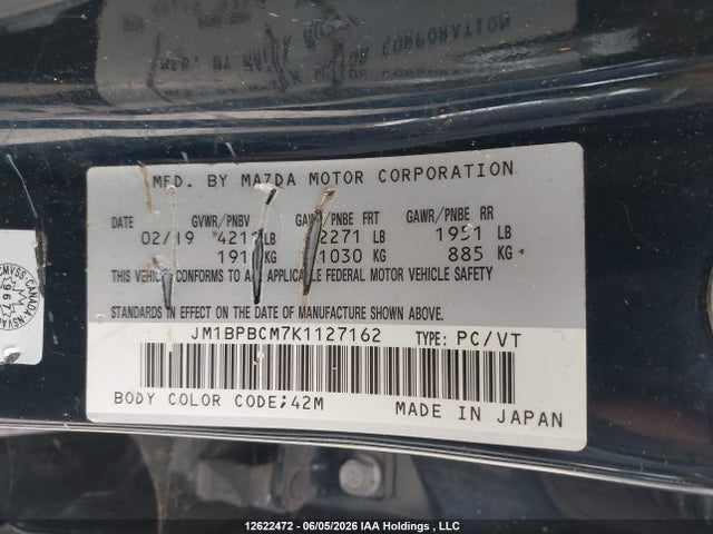 Auction sale of the 2019 Mazda 3 Preferred Plus, vin: JM1BPBCM7K1127162, lot number: 12622472