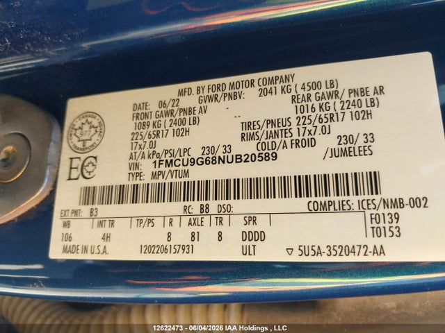Ford ESCAPE SE 2022 1FMCU9G68NUB20589 Image 17