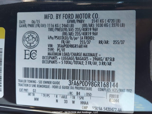Ford Fusion Titanium 2016 3FA6P0D98GR168144 Image 40