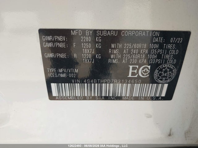 Aukcja sprzedaży 2024 Subaru Outback Premier Xt, vin: 4S4BTHPD7R3134650, numer aukcji: 12622493