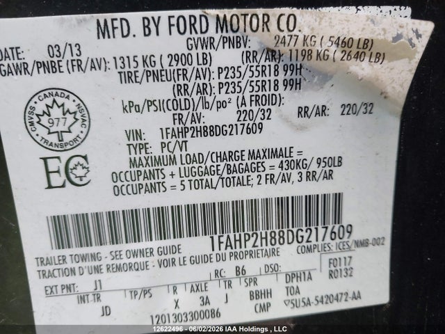 Продажа на аукционе авто 2013 Ford Taurus Sel, vin: 1FAHP2H88DG217609, номер лота: 12622496