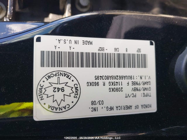 Продажа на аукционе авто 2008 Acura Tl, vin: 19UUA662X8A803495, номер лота: 12622505