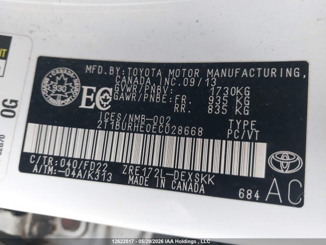 Aukcja sprzedaży 2014 Toyota Corolla S, vin: 2T1BURHE0EC028668, numer aukcji: 12622517